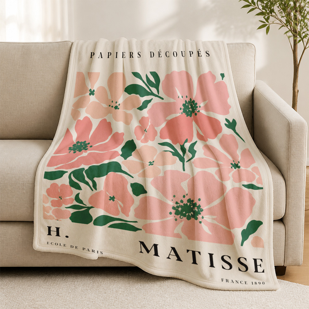 Travel Accessories Ideas - ボヘミアン調のマティス風パリの花柄プリントブランケット。暖かく、ソファの装飾やインテリアとして最適。フレンチスタイルで、お部屋のアクセントとして、また贈り物としてもおすすめです。