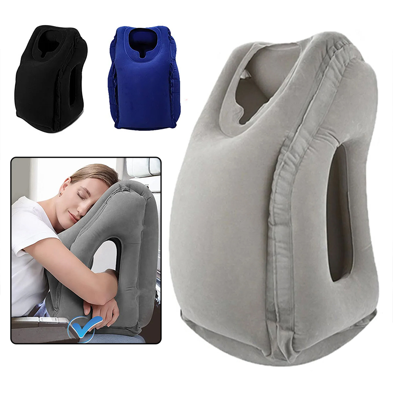 Travel Accessories Long Flight - ネックと頭を支える折りたたみ式インフレータブルトラベルピロー、長時間旅行、飛行機、車、オフィスでの昼寝用アクセサリー