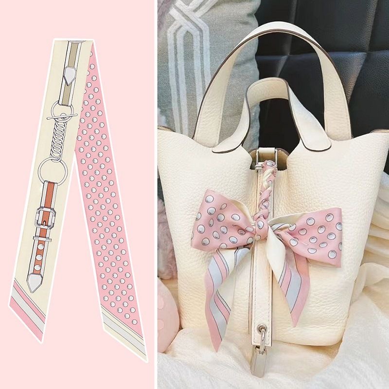 Travel Accessories Aesthetic - 女性の夏のピンクの水玉模様のスカーフバッグリボン装飾ハンドルプリントロングストリーマーファッションアクセサリーお祝い用