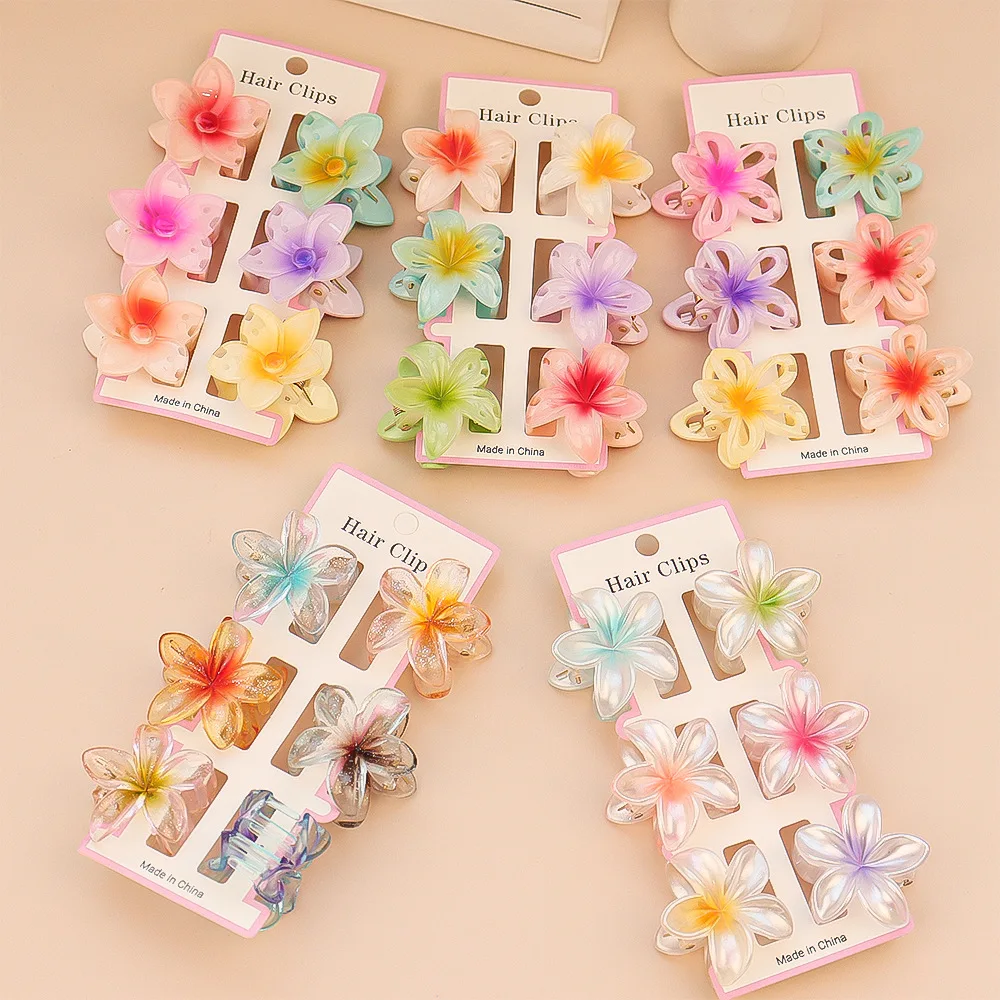 Travel Accessories Aesthetic - 6 個ファッションカラフルな透明な花小さな髪爪クリップクランプヘアピンバレッタ厚い薄いヘアアクセサリー女性のための