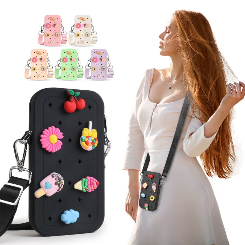 Travel Accessories Organizer Bag - 多機能ポータブルシリコンクロスボディバッグ防水ジッパー旅行用電話バッグソリッドカラーカラー収納オーガナイザー電話用