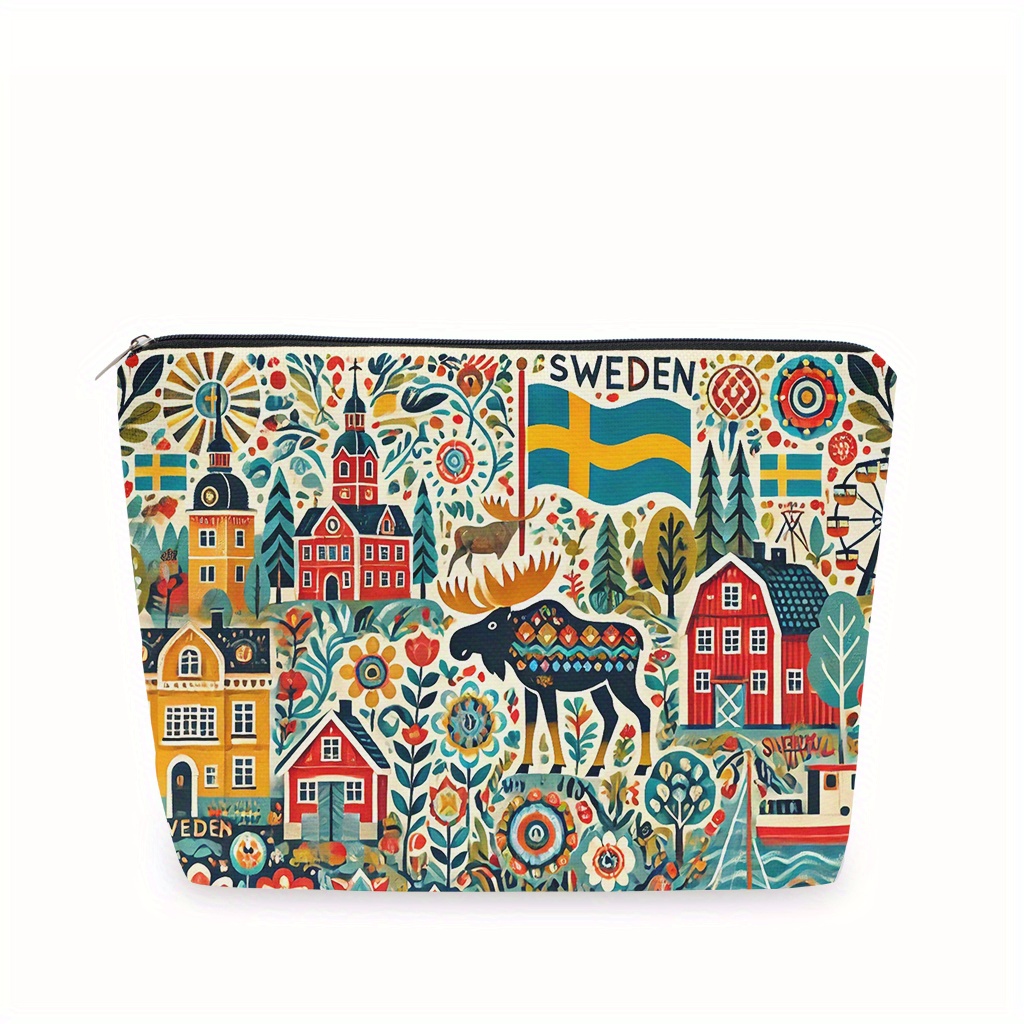 Travel Accessories Jewelry - スウェーデンをテーマにした化粧ポーチ - 女性用多機能ジッパーポーチ、ジュエリー収納バッグ、旅行に最適なジッパー付き小型収納バッグ。