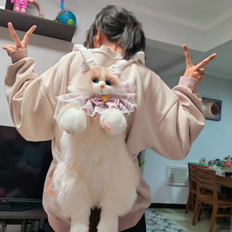 Travel Accessories Ideas - 2026年新入荷 ラグドール猫ぬいぐるみバックパック 可愛い模造毛皮人形バッグ 手作りソフトトイ 学校旅行用アクセサリー ギフトアイデア