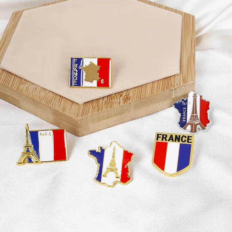 Travel Accessories Jewelry - フランス国旗エナメルピン エッフェル塔 パリ地図ブローチ かわいいメタルラペルピン 旅行お土産バッジ ジュエリーギフト