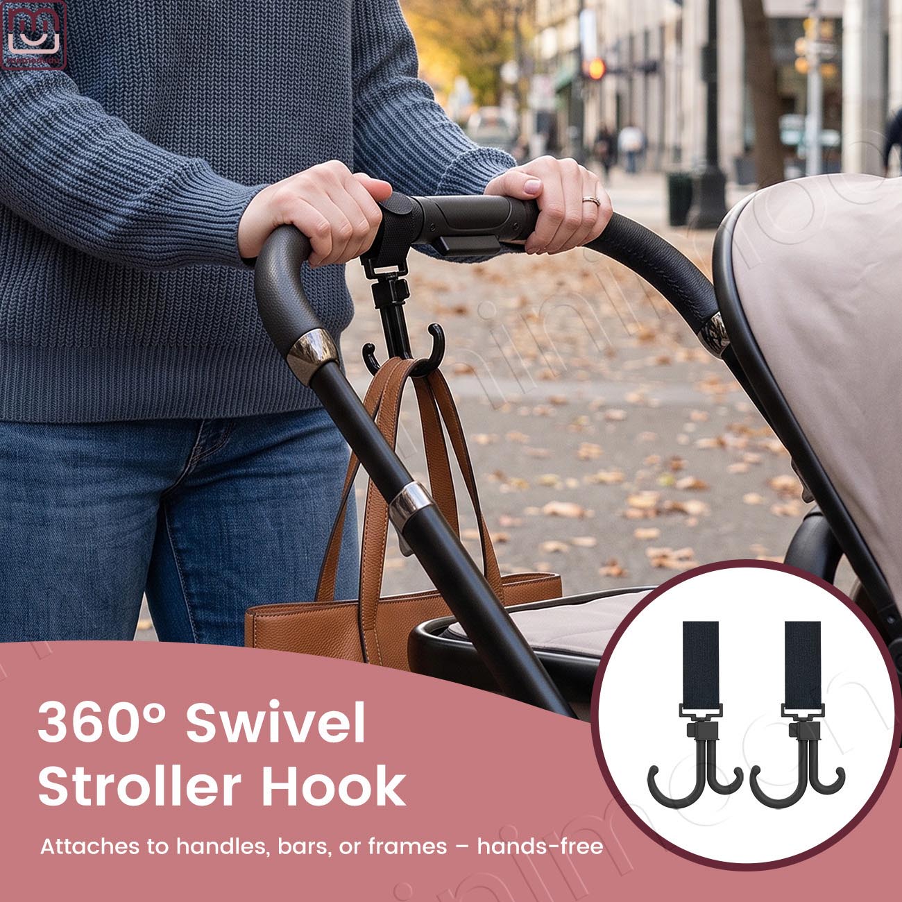 Travel Accessories Baby - 360 ° 回転式ベビーカーフック、ダブルスイベルユニバーサルバッグハンガークリップ、2個セット ベビーカーオーガナイザーアクセサリー（ショッピング用）