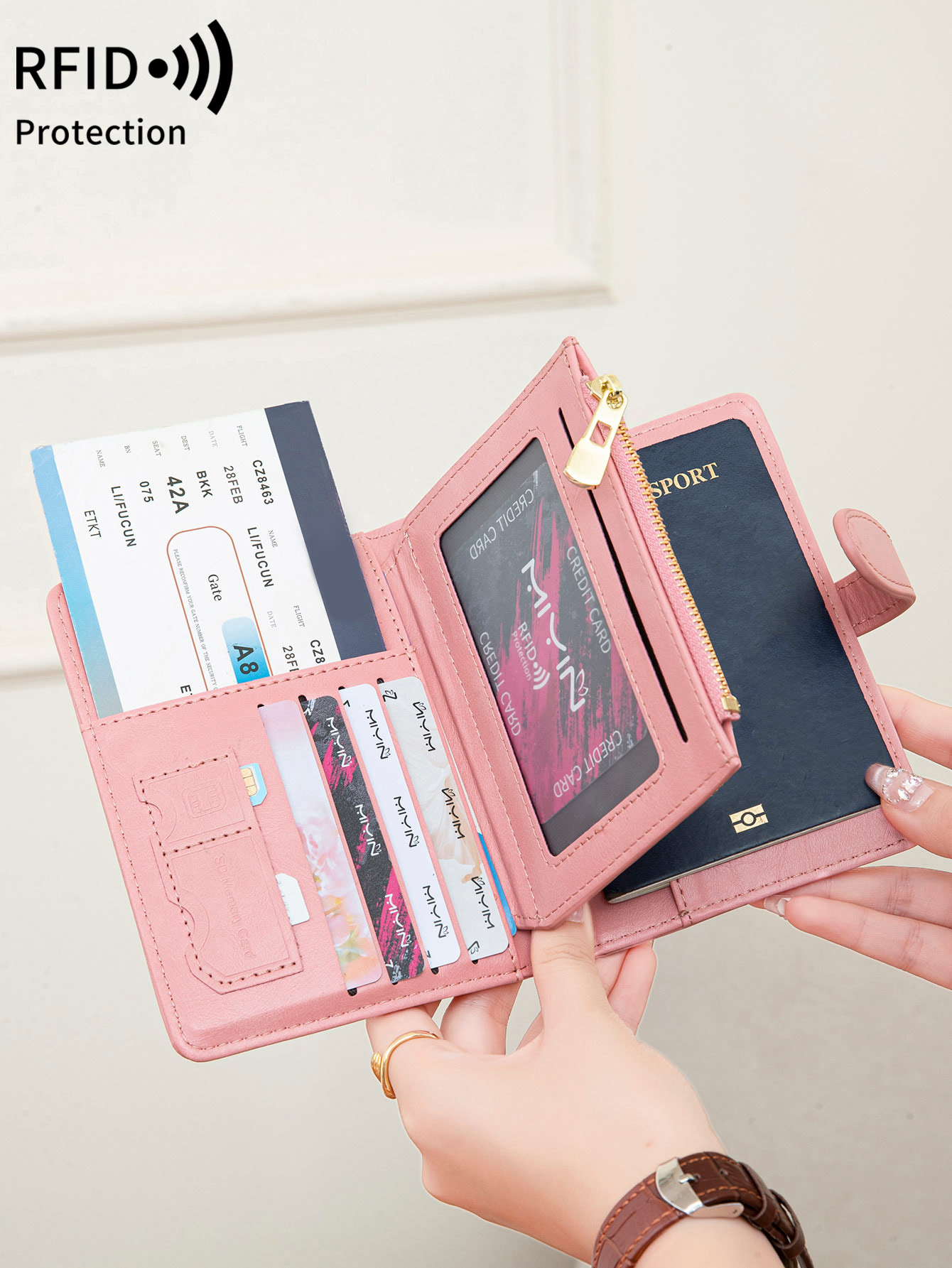 Travel Accessories Wallet - 多機能RFID盗難防止ブラシ付きパスポートバッグ、ファッショナブルな多カードスロットパスポートクリップ、PUレザー大容量財布