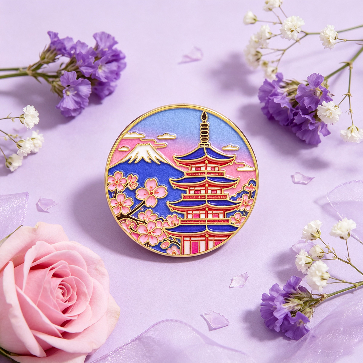 日本の桜のエナメルピン、ヴィンテージ風ラペルブローチ、美しい - Travel Accessories Jewelry のレビューと価格