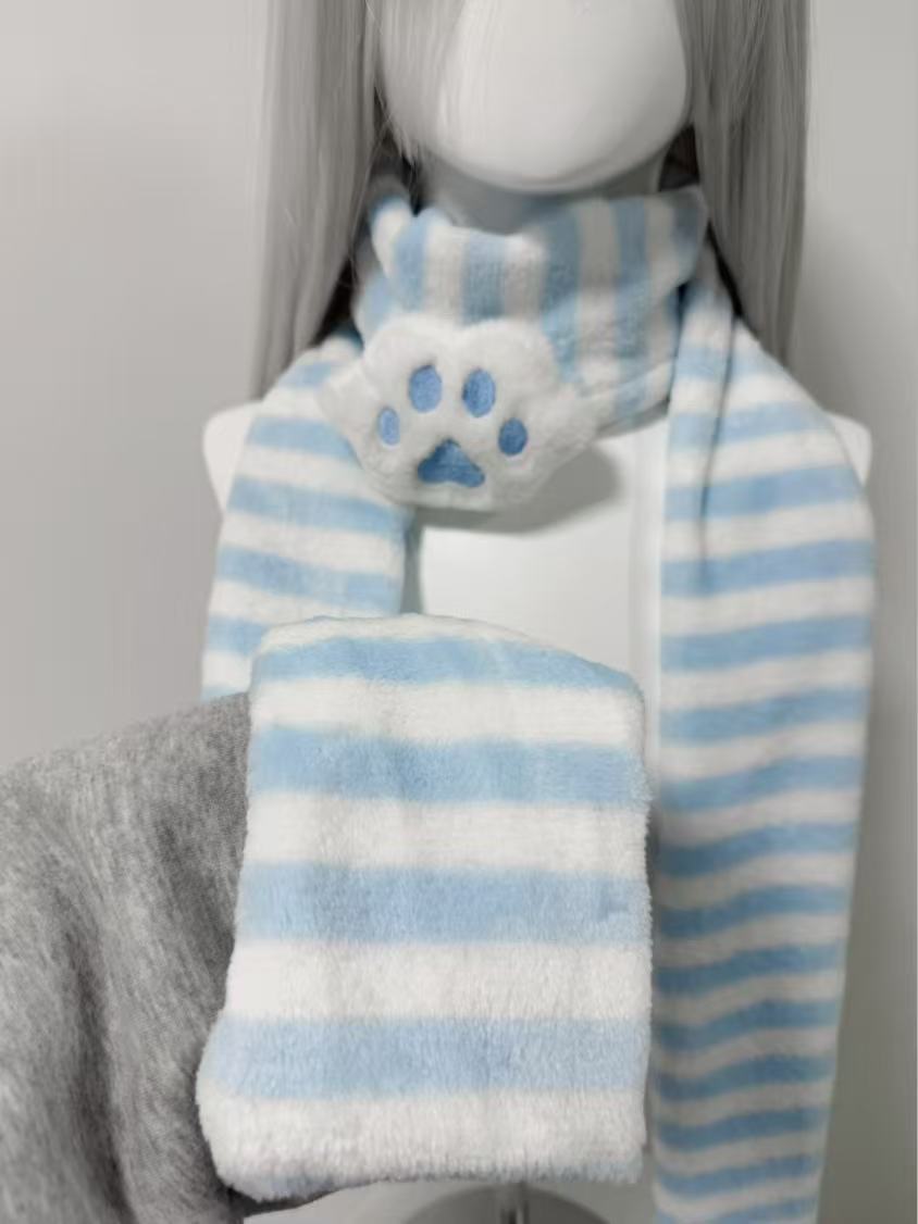 かわいいニーデッドスカーフ猫の足装飾ストライプスカーフ Y2 - Travel Accessories Aesthetic のレビューと価格