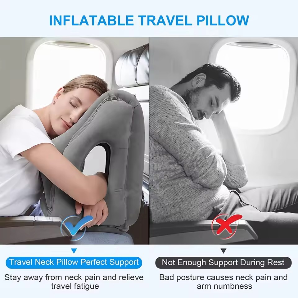インフレータブルトラベルピロー、首と頭をサポートするトラベル - Travel Accessories Long Flight のレビューと価格