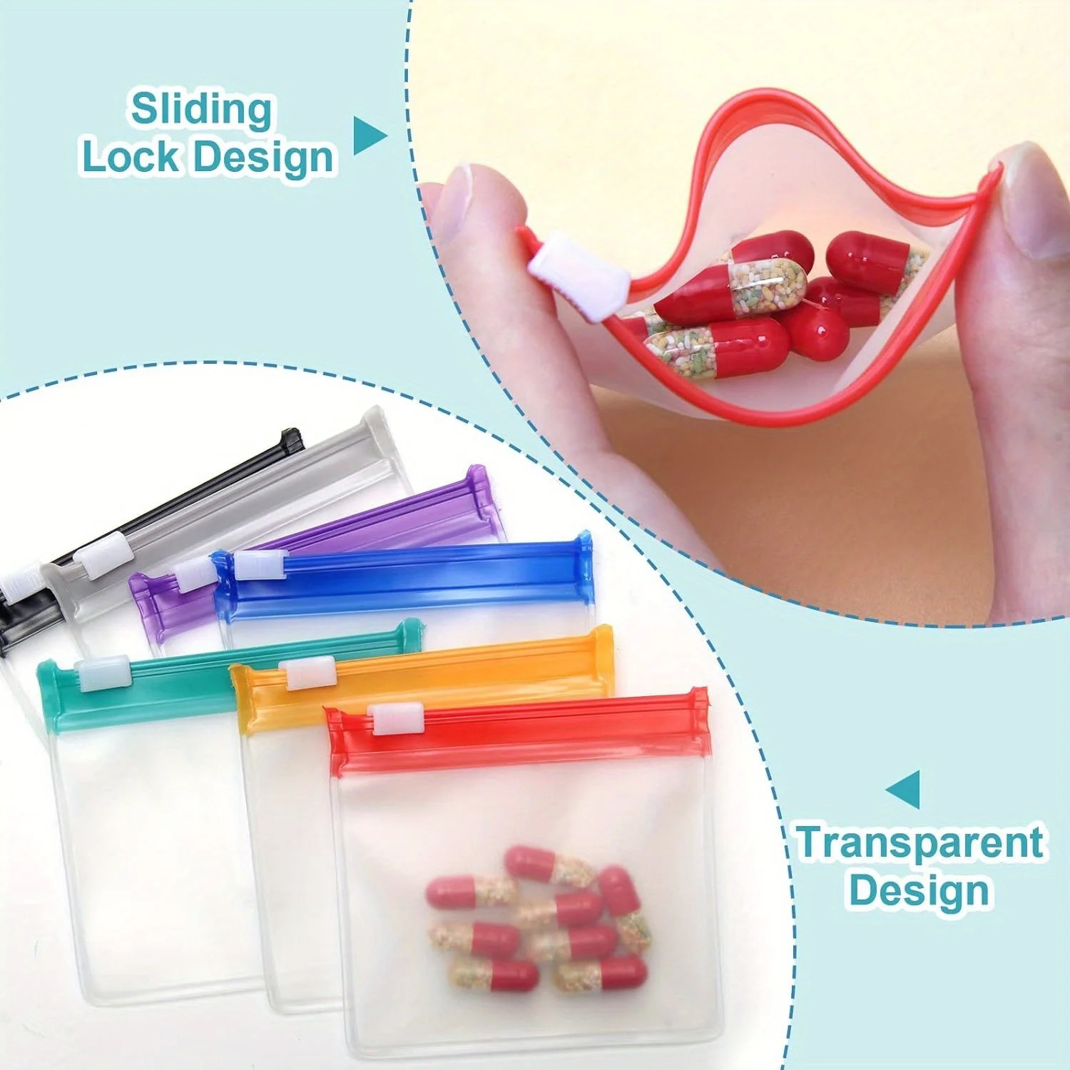 ミニカラフルピルディスペンサーバッグ 再利用可能な薬用ジップ - Travel Accessories Jewelry のレビューと価格