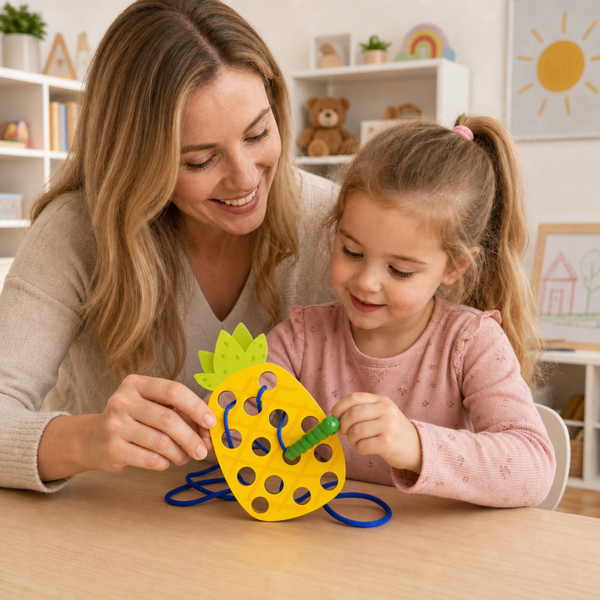 木製のパイナップル型糸通しおもちゃ、パズル、旅行用ゲーム、幼 - Travel Accessories Baby のレビューと価格