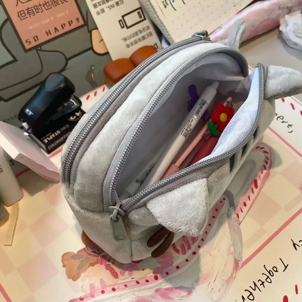 かわいいプシーンペンシルケース、漫画風の太った猫、大容量学生 - Luggage Cover Protector のレビューと価格